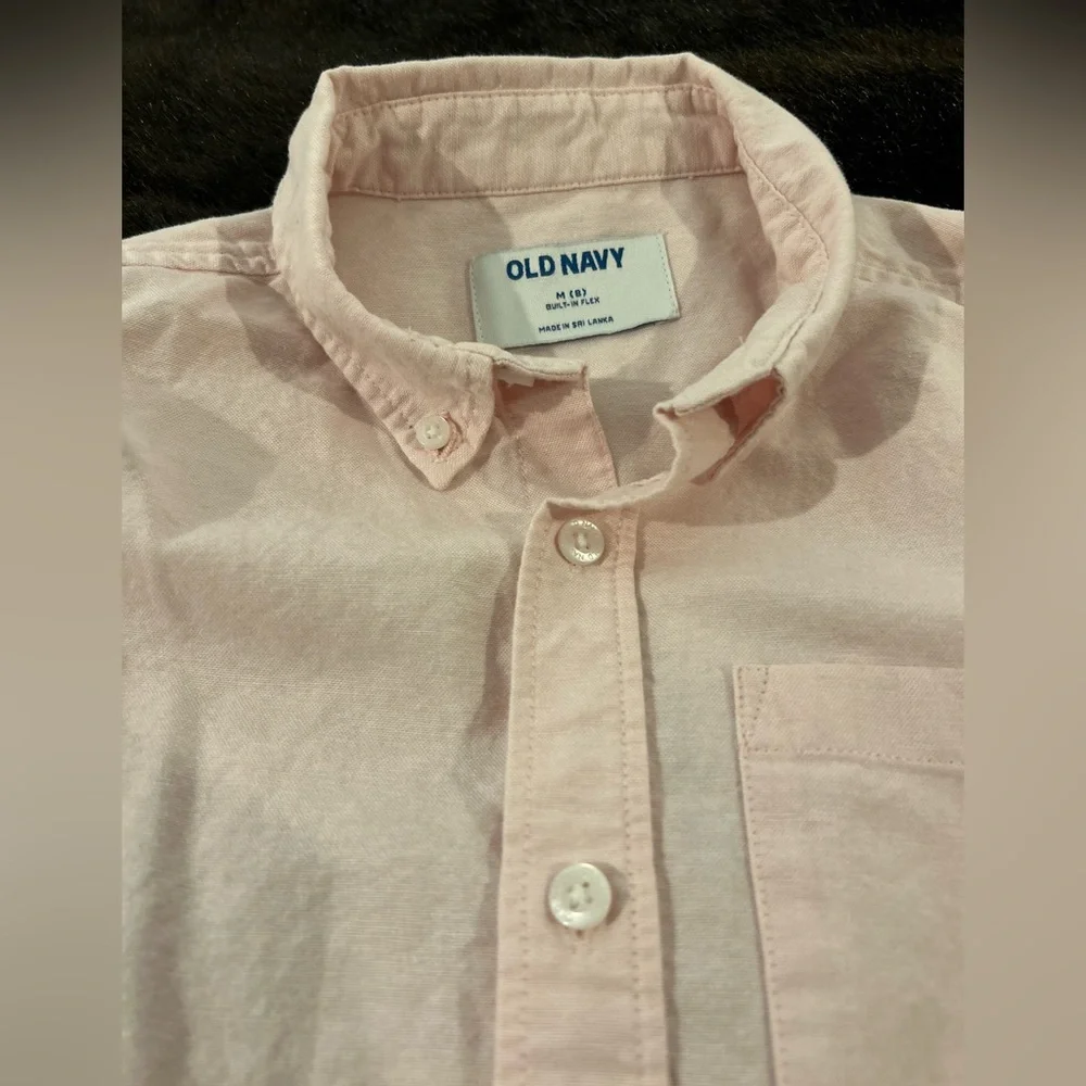 Old Navy Boys Button Down Shirt Size 8 Pink Long Sleeve Built-In Flex